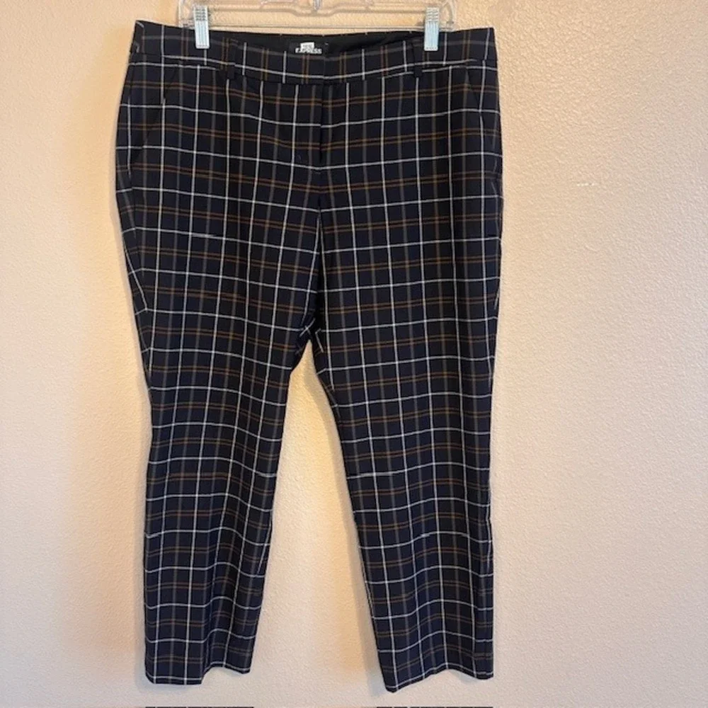 Express Women's Black Plaid Columnist Ankle Low Rise Dress Pants Career 14R